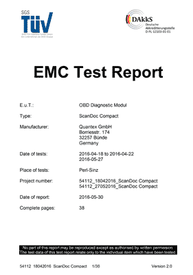 Отчет об электромагнитных испытаниях сканера ScanDoc Compact